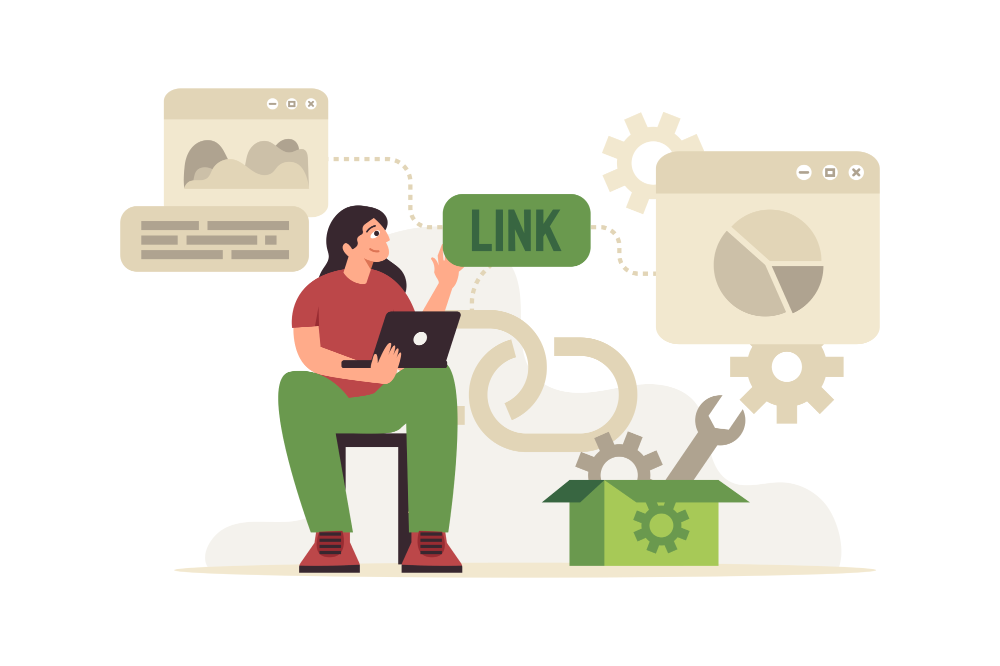 Link building outreach and publisher placement illustration