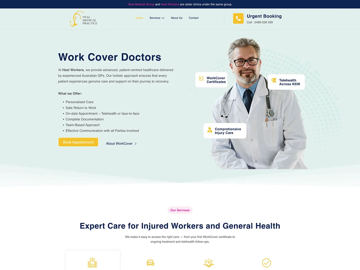 HealWorkers website design for WorkCover doctors