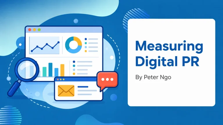 Digital PR measurement illustrated with an analytics dashboard, magnifying glass and enquiry messages