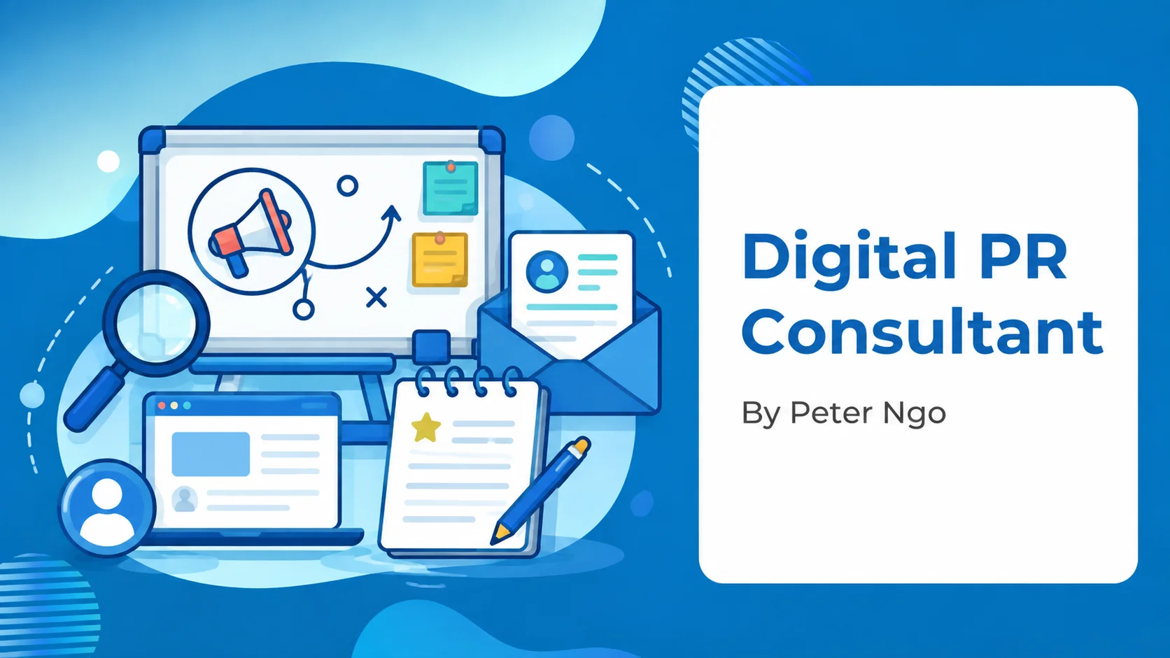 Digital PR Consultant: strategy board and coordinated research writing outreach icons